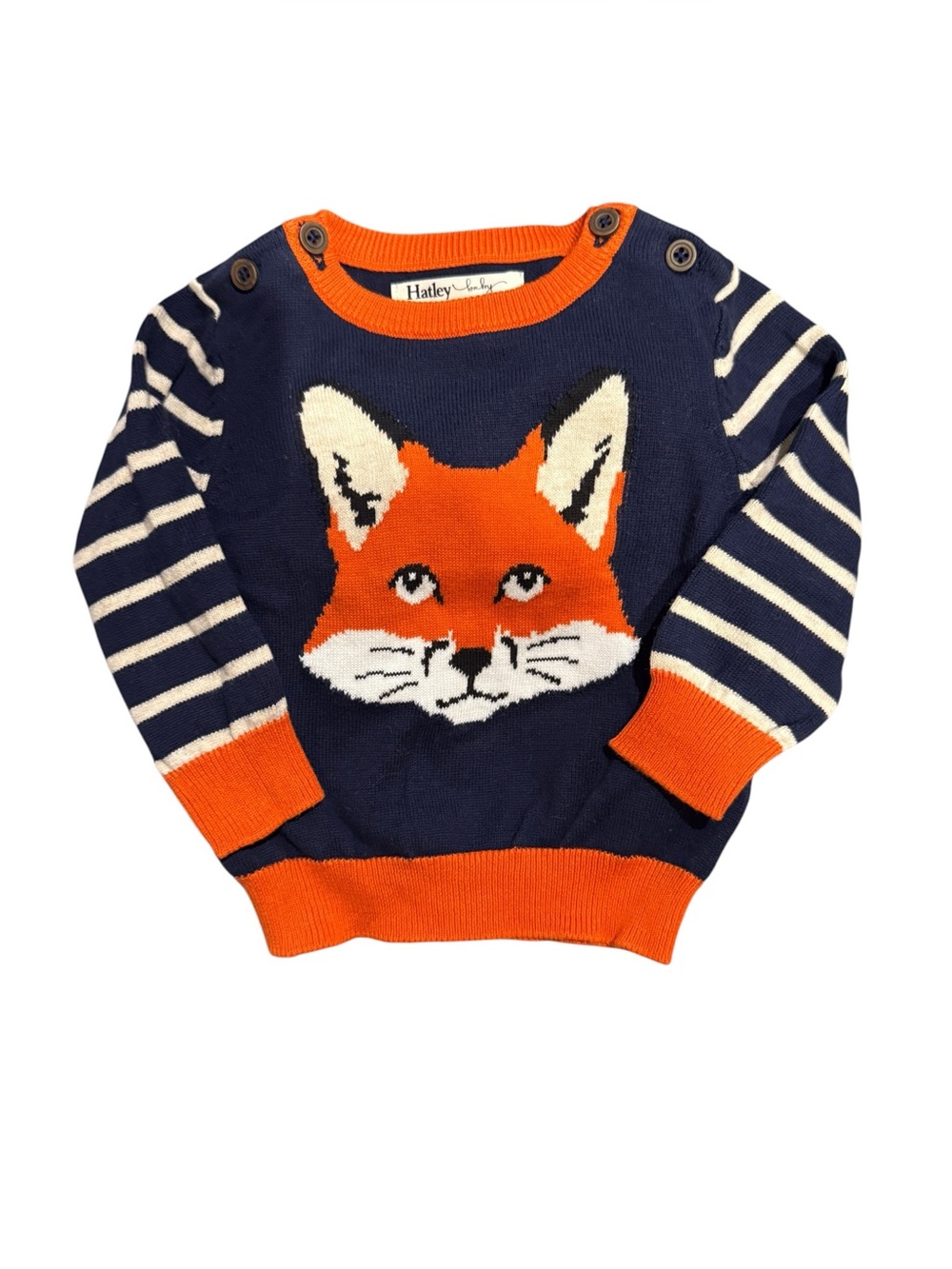 EUC Hatley Navy & Orange Fox Knit Sweater - Kids Size 9-12 MOS